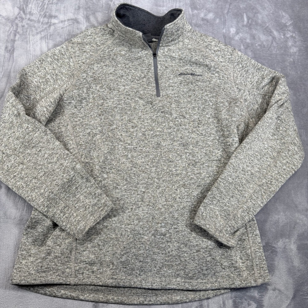 Eddie Bauer Quarter Zip Pullover Sweater Men's 2XL Heather Gray Speckled Knit